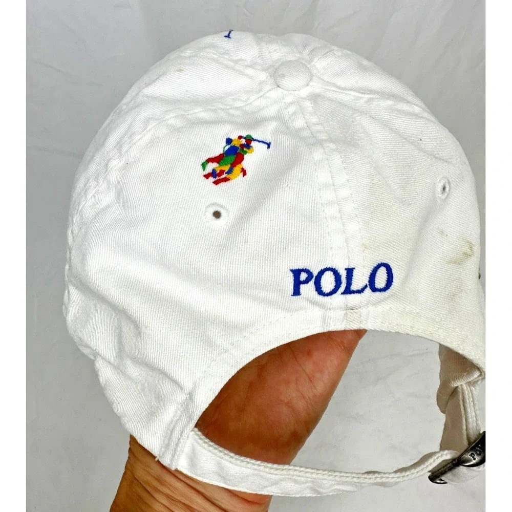 Polo Ralph Lauren Baseball Cap White Rainbow Embroidered Horses Cotton As Is